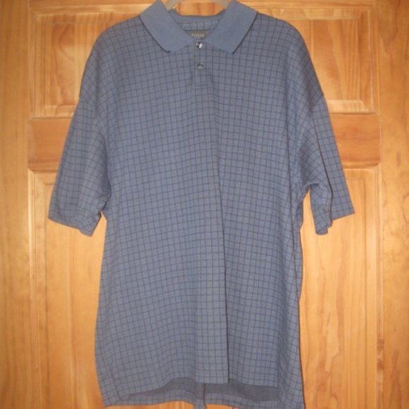 Van Heusen Blue Checkered Short Sleeve Polo - Picture 1 of 2